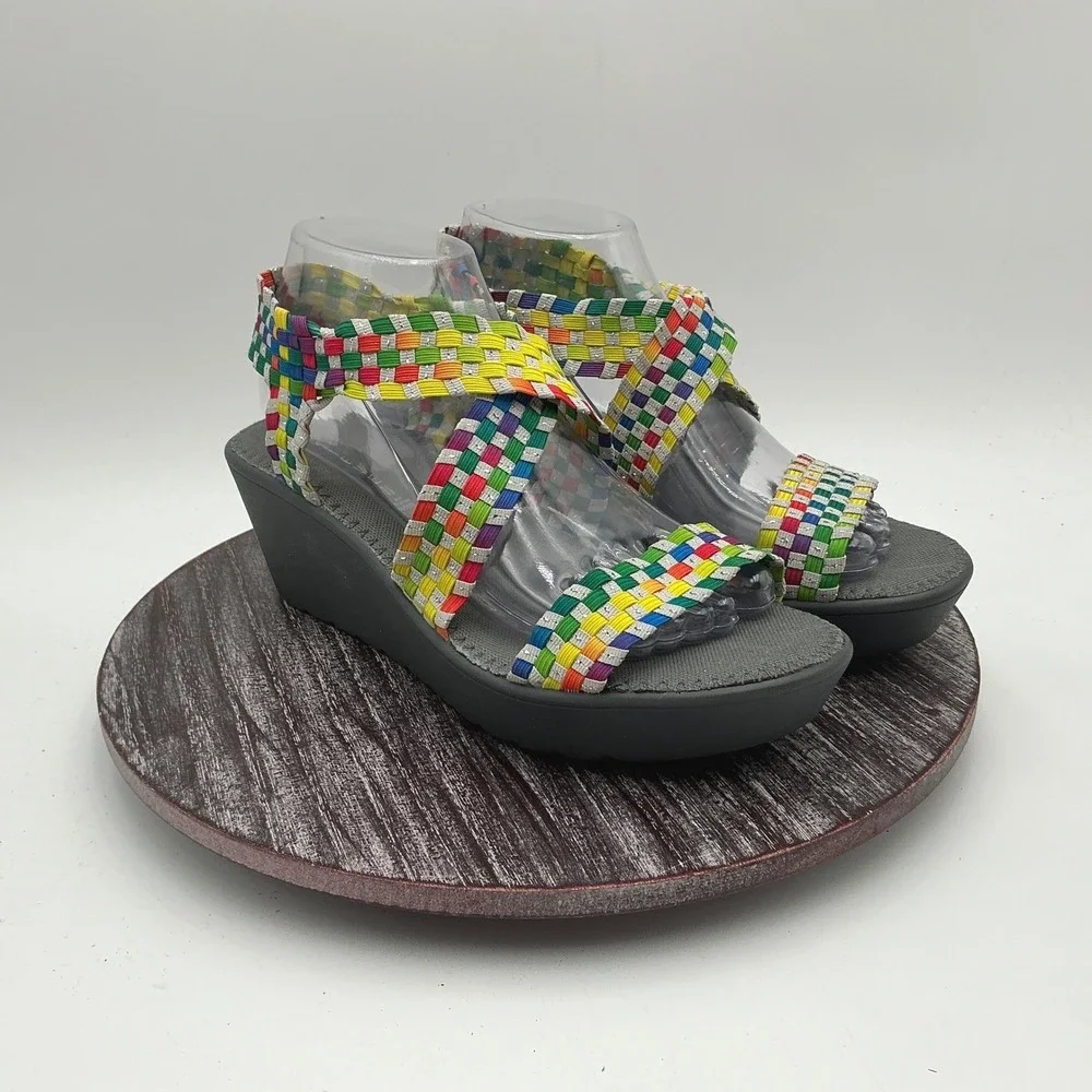 Steven‎ by Steve Madden Sandals Womens 9.5 Bingoo Rainbow Woven Wedge Platform